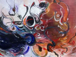Abstract painting with swirling black