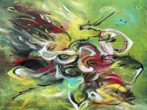 Abstract painting with swirling black