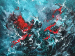 Abstract painting with swirling turquoise