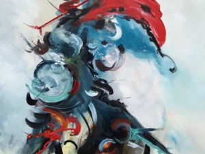 Abstract painting with sweeping red