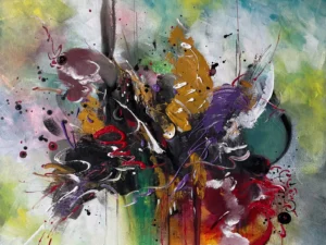 Abstract painting with layered brushstrokes