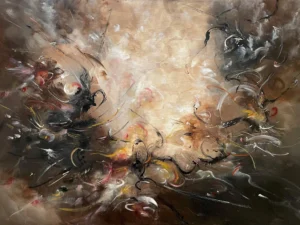 Abstract painting with a pale glowing center