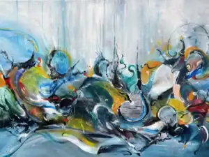 Abstract painting with swirling blue
