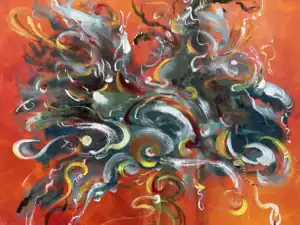 Abstract painting with swirling gray