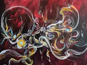 Abstract painting with swirling white