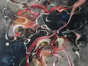 Abstract painting with flowing red