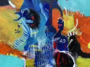 Abstract painting with layered blue