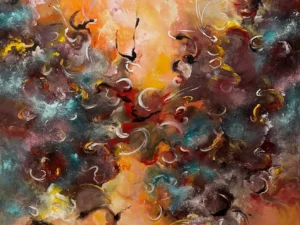 Abstract painting with a luminous orange background