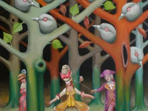 Oil painting with a forest of intertwined green