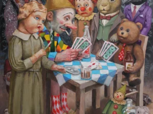 Oil painting with a crowded group of human