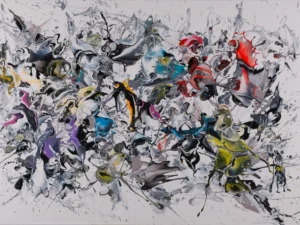 Artwork with an abstract horizontal composition in white