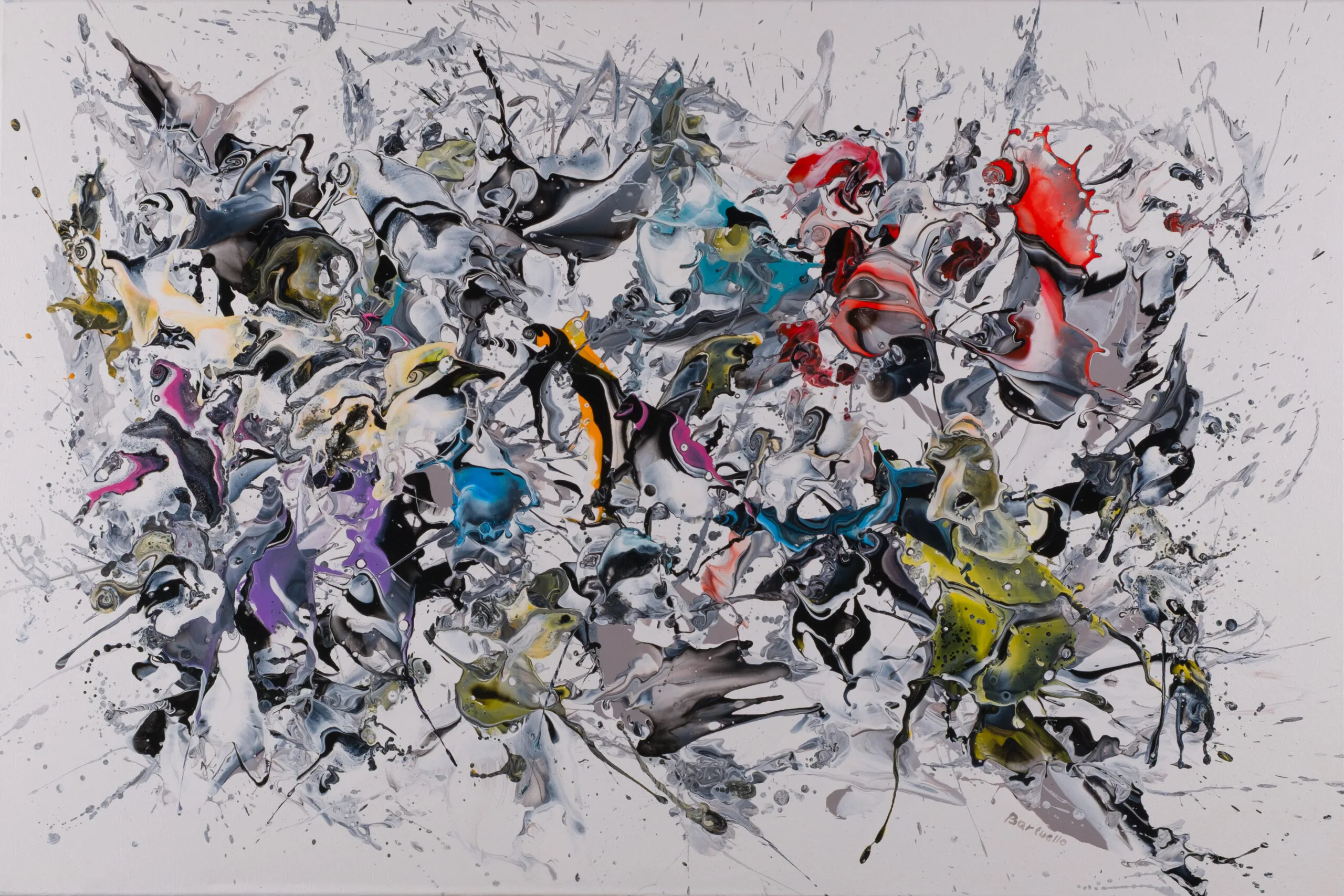 Artwork with an abstract horizontal composition in white
