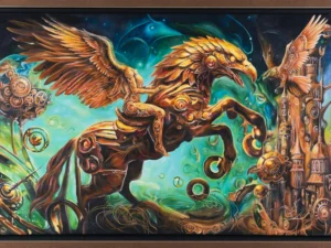 Painting with a winged mechanical horse