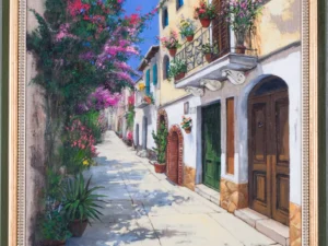 Painting with a narrow street