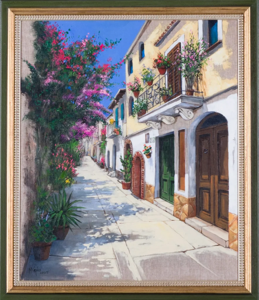 Painting with a narrow street