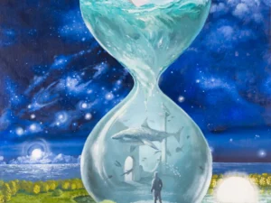 Painting with a central hourglass containing water