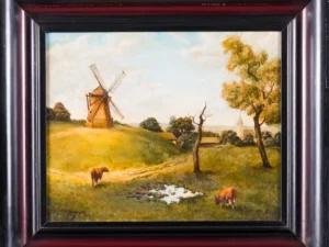 Painting with a windmill landscape