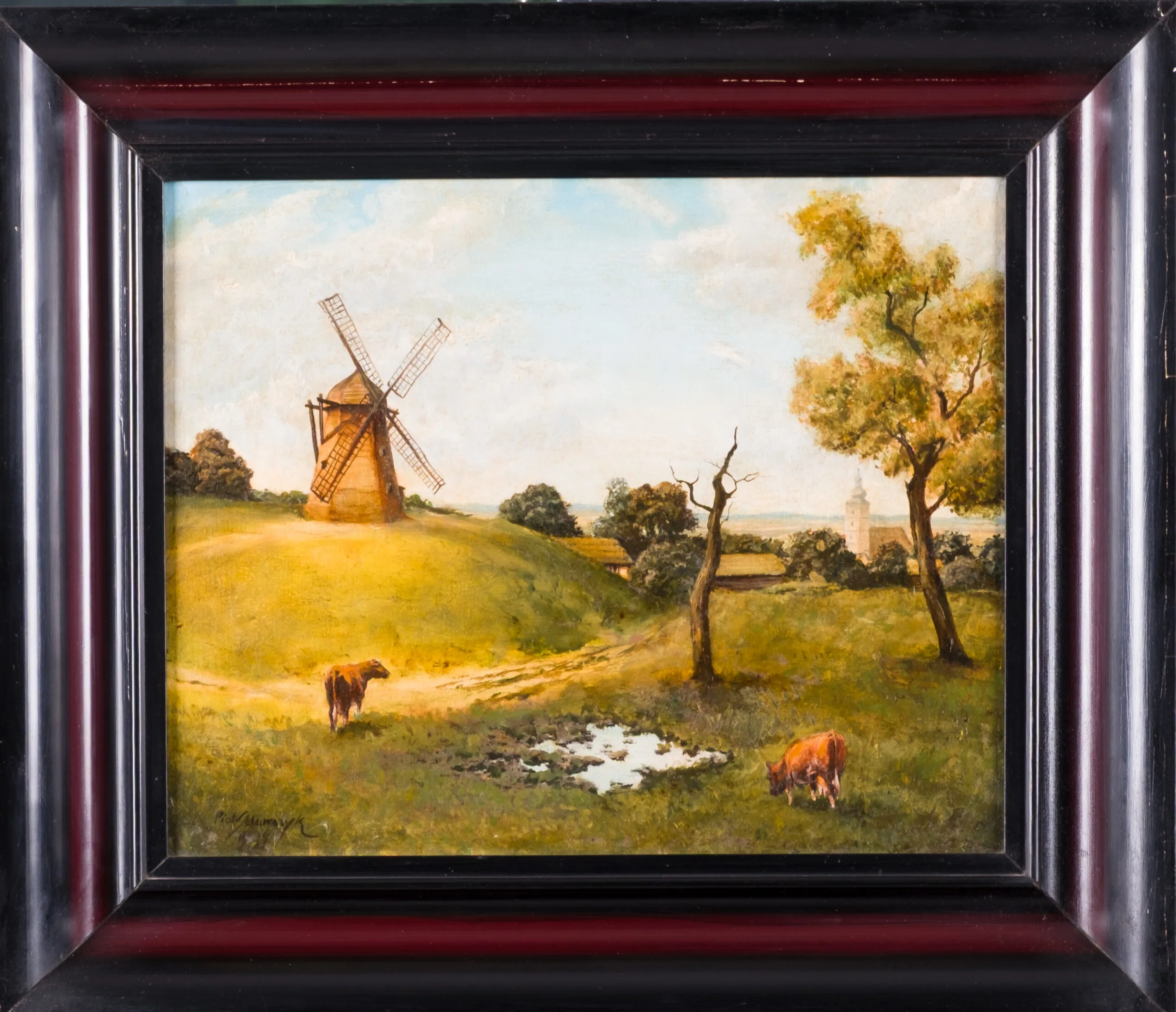 Painting with a windmill landscape