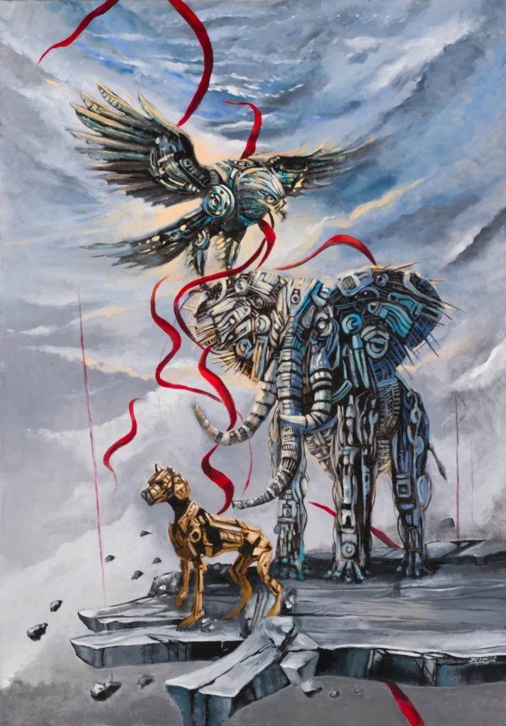 Painting with mechanical elephant