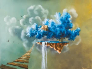 Painting with a floating island