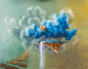Painting with a floating island