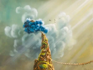Painting with a rocky pinnacle
