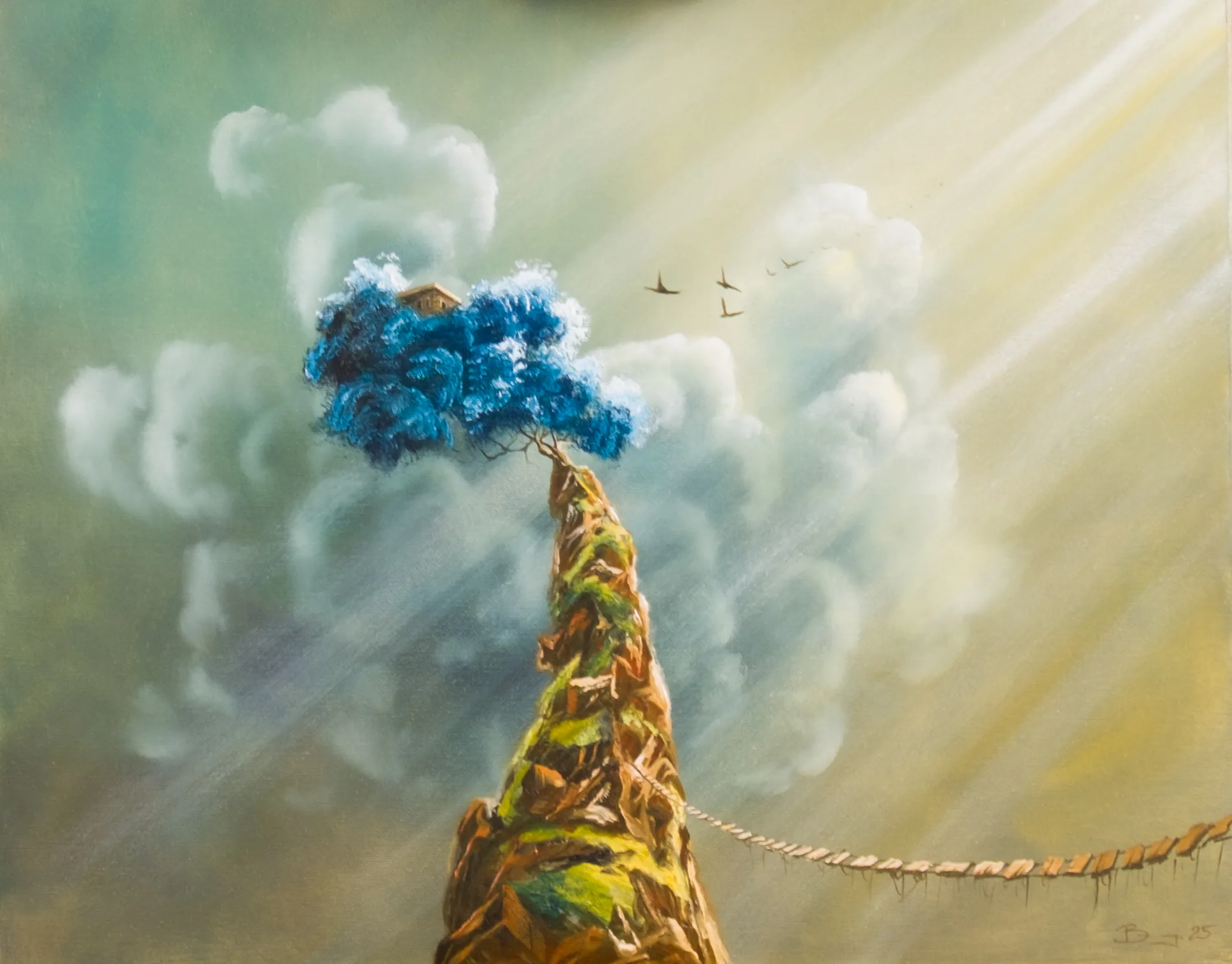 Painting with a rocky pinnacle
