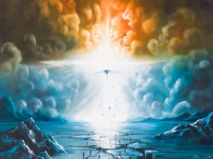 Painting with an icy landscape