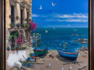 Painting with seaside balcony
