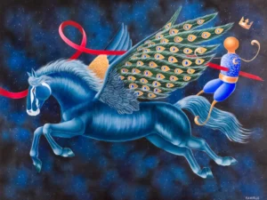 Image with a winged blue horse