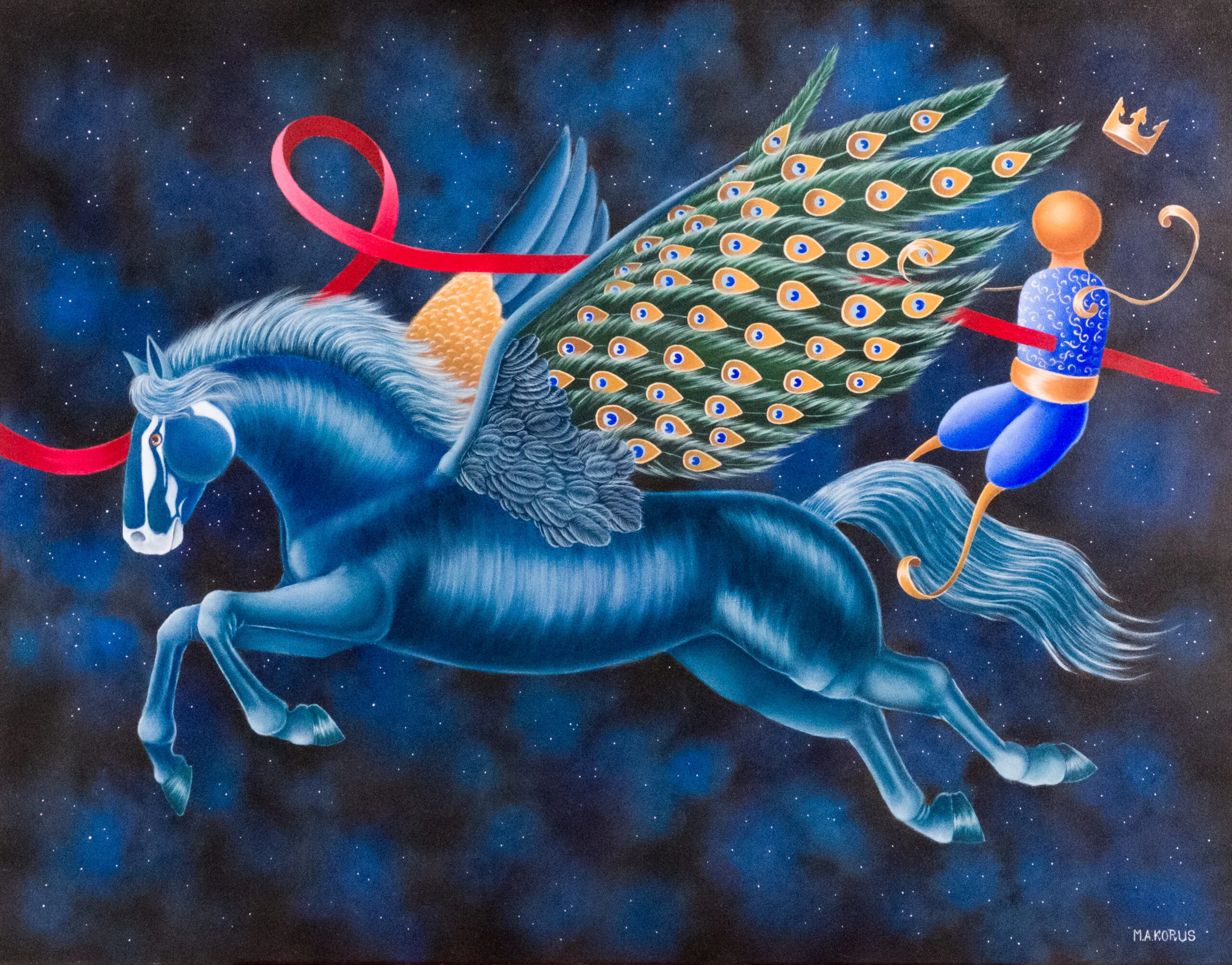 Image with a winged blue horse