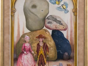 Oil painting with stacked stones