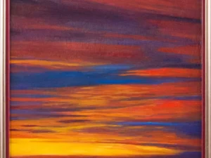 Painting with a sunrise seascape in yellow