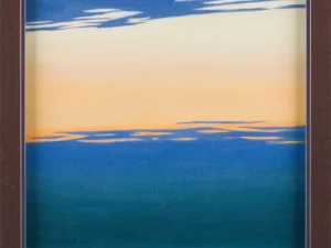 Artwork with a vertical seascape in teal