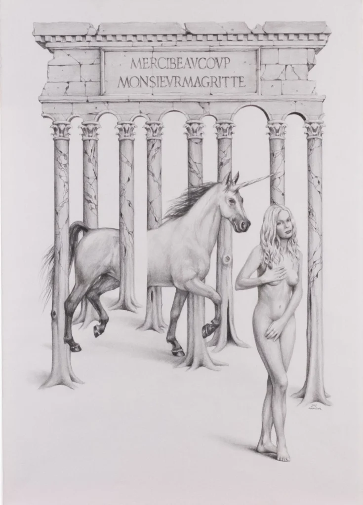 Pencil drawing with a nude figure
